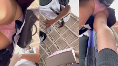 跟随抄底双马尾JK学生妹 粉色卡通内内好可爱 屁屁很饱满性感